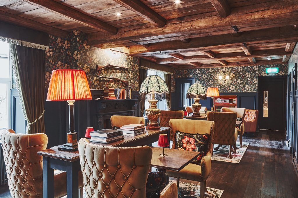 Hotel lounge with vintage furniture.